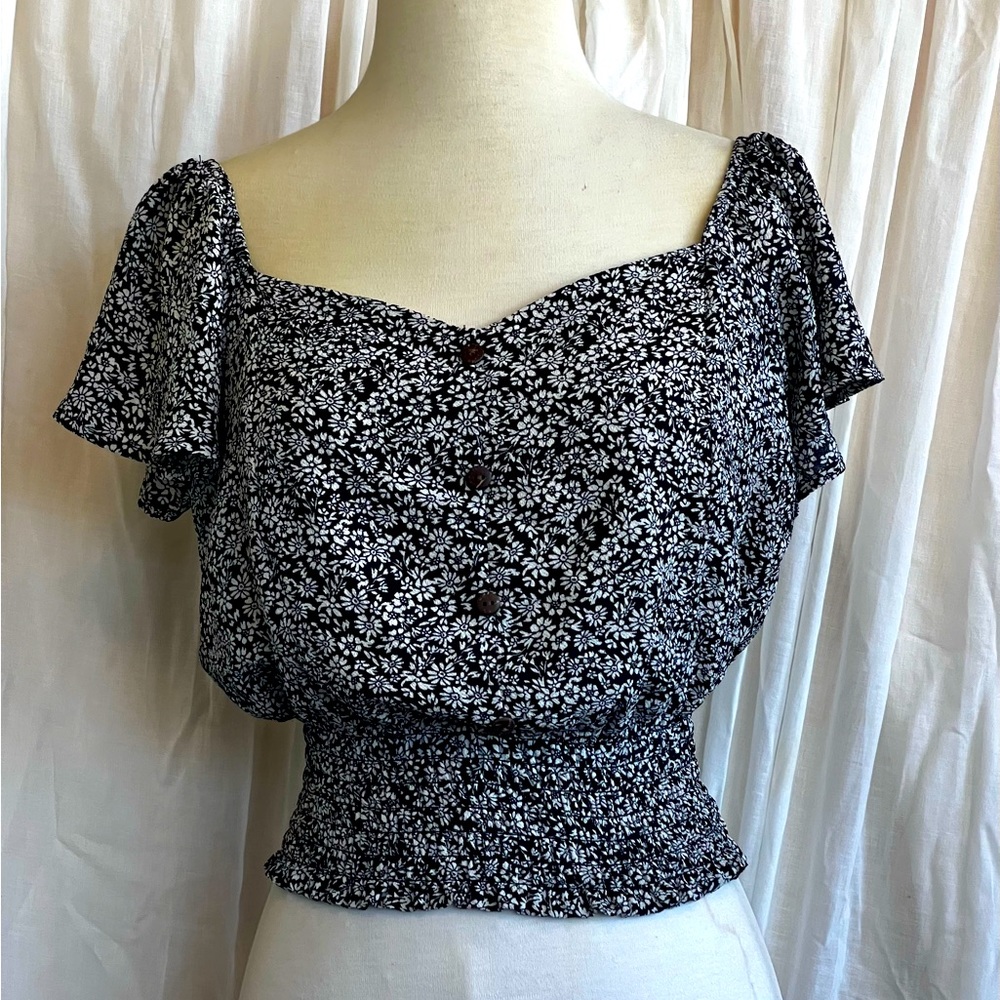 Monteau Smocked floral blouse